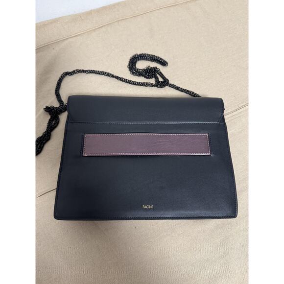 FACINE Crossbody Bag Womens Black Leather Chain Strap Envelope Made in Spain - Picture 4 of 14